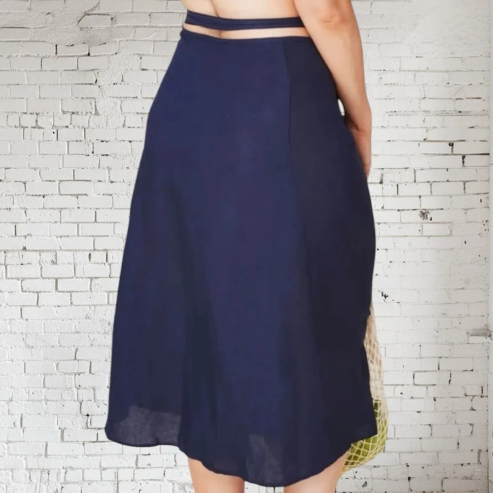 Tavira Maxi Wrap Skirt Andie NWT Aburn |Navy | Linen Blend Flow Resort Style